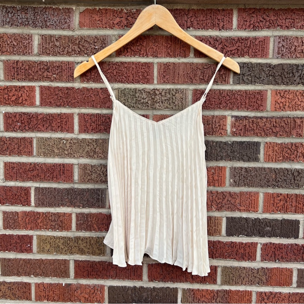 Banana Republic Champagne Pleated Spaghetti Strap Tank Top
